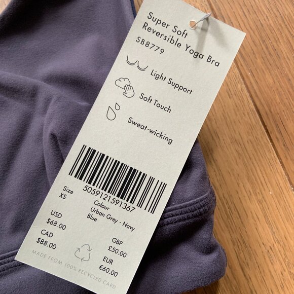 Sweaty Betty Women's Reversible Yoga Bra Grey Navy Blue Light Support Size XS - Picture 9 of 12